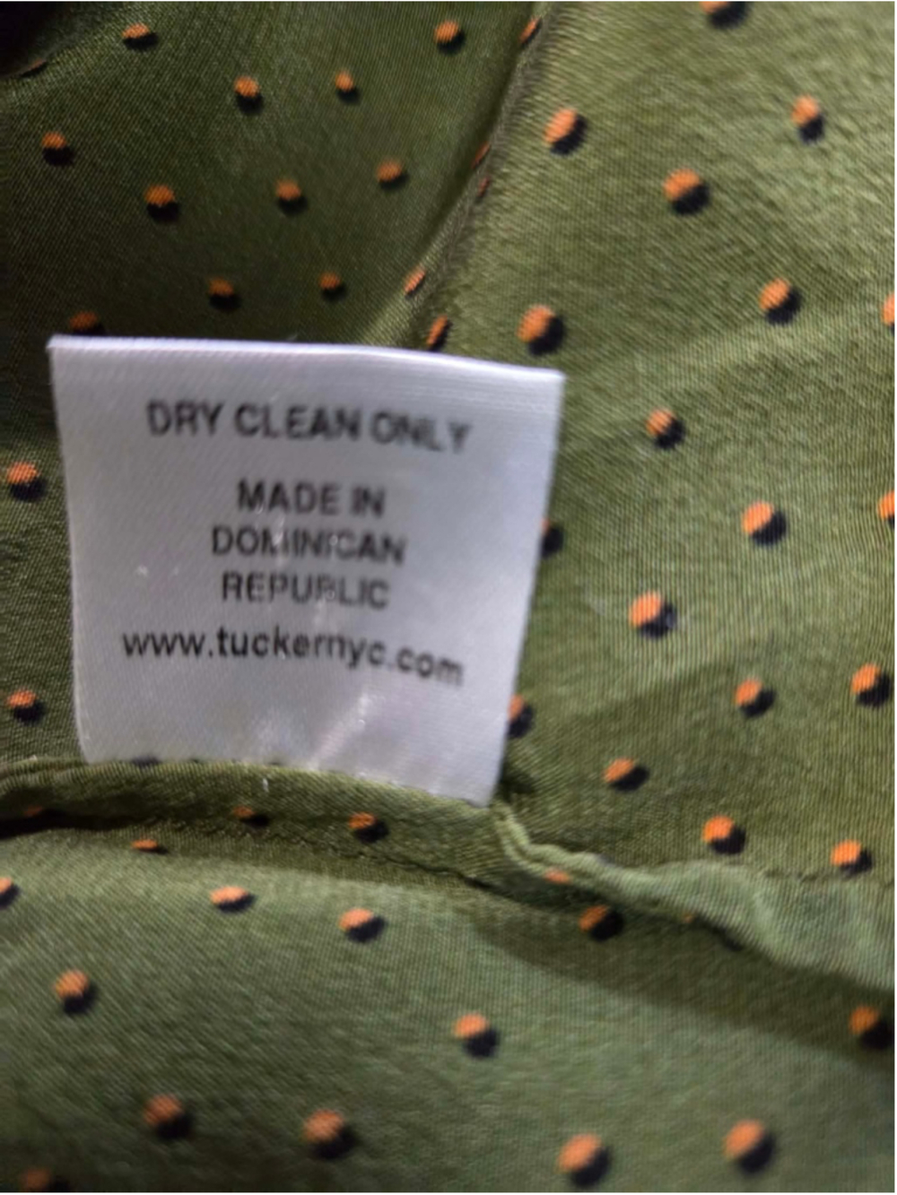 Tucker NYC 100% Silk Olive Green Polka Dot The Classic Blouse L/XL - Picture 4 of 6